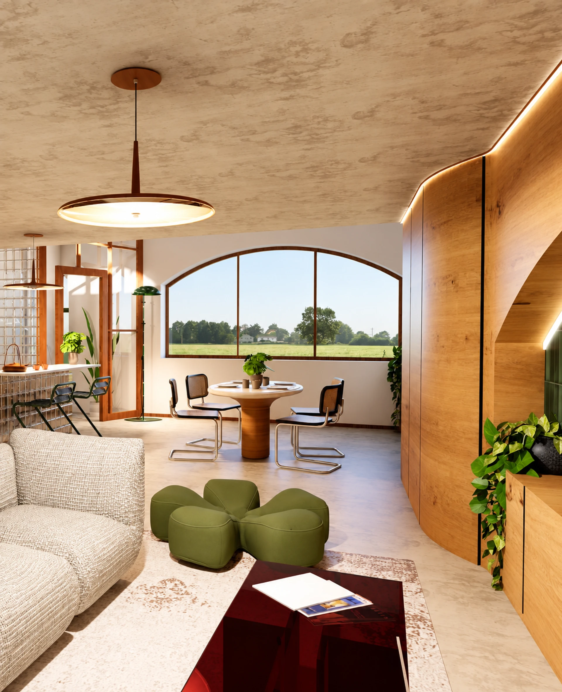 Habitat from A to Z: a bright interior, warm wood and a mineral green pouf